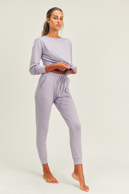 Averly Brushed Soft Long Sleeve & Lounge Pant Set (Lavender)