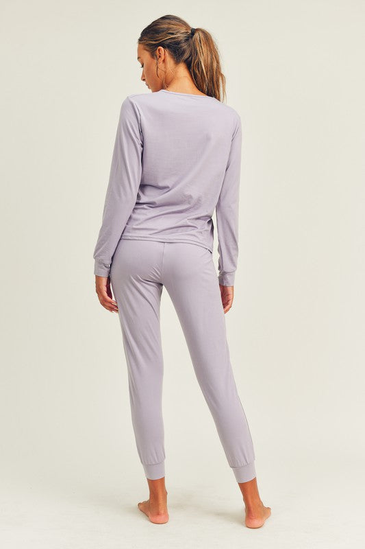 Averly Brushed Soft Long Sleeve & Lounge Pant Set (Lavender)