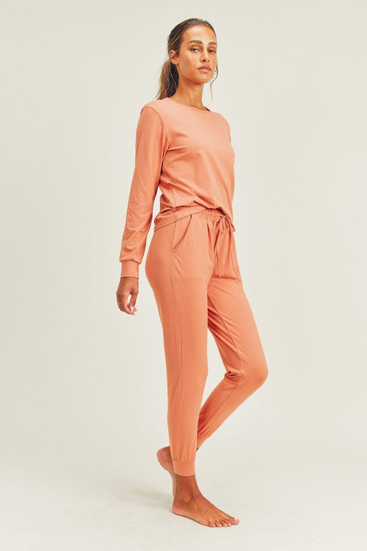 Averly Brushed Soft Long Sleeve & Lounge Pant Set (Apricot)