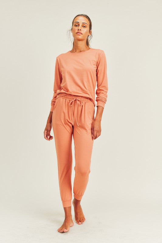 Averly Brushed Soft Long Sleeve & Lounge Pant Set (Apricot)