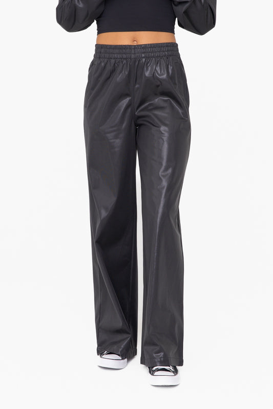 Kelley Wide Leg Stretch Shine Pants (Black)