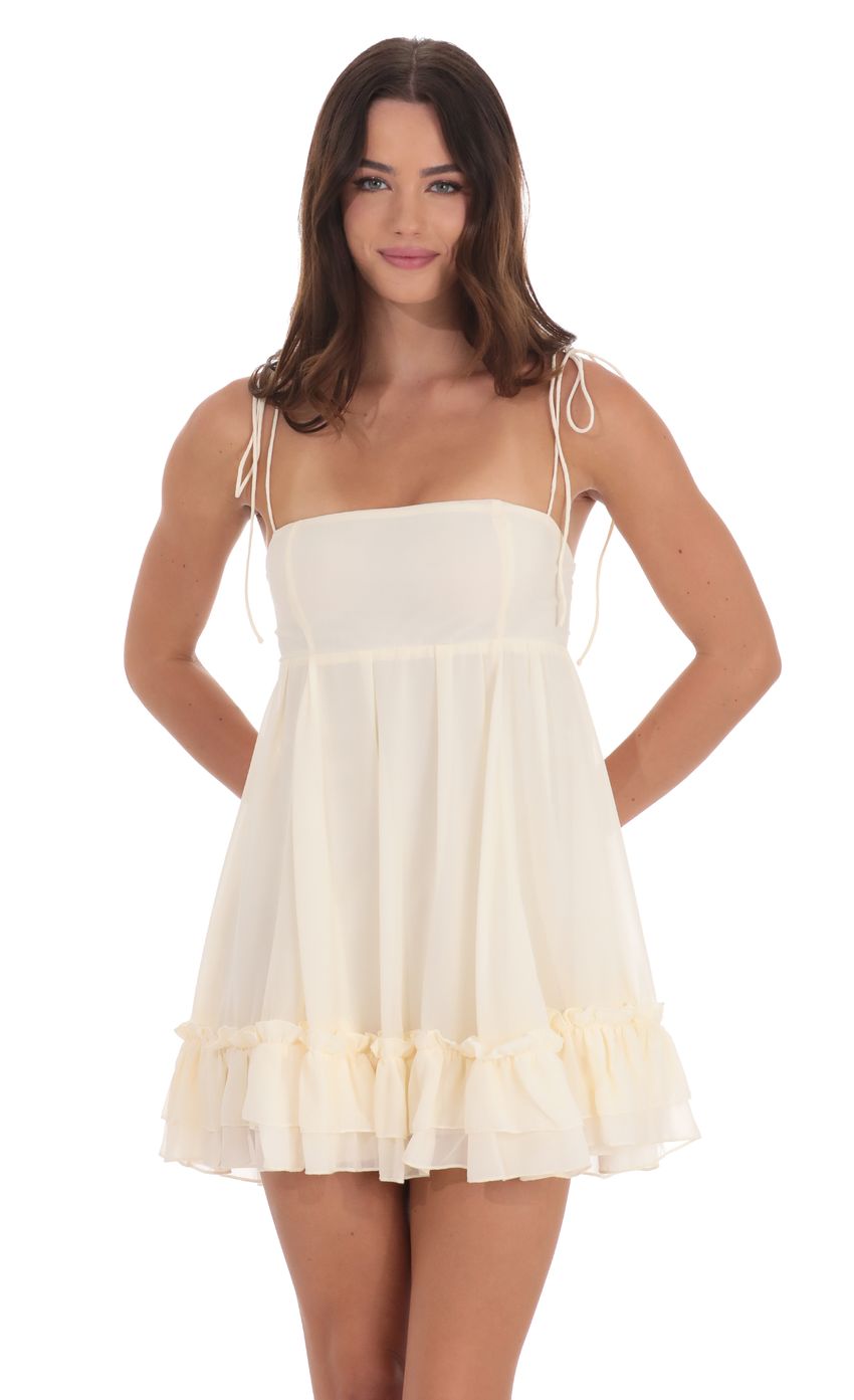Cream Chiffon Babydoll Sheer Sun Dress Mini Women's Dresses 