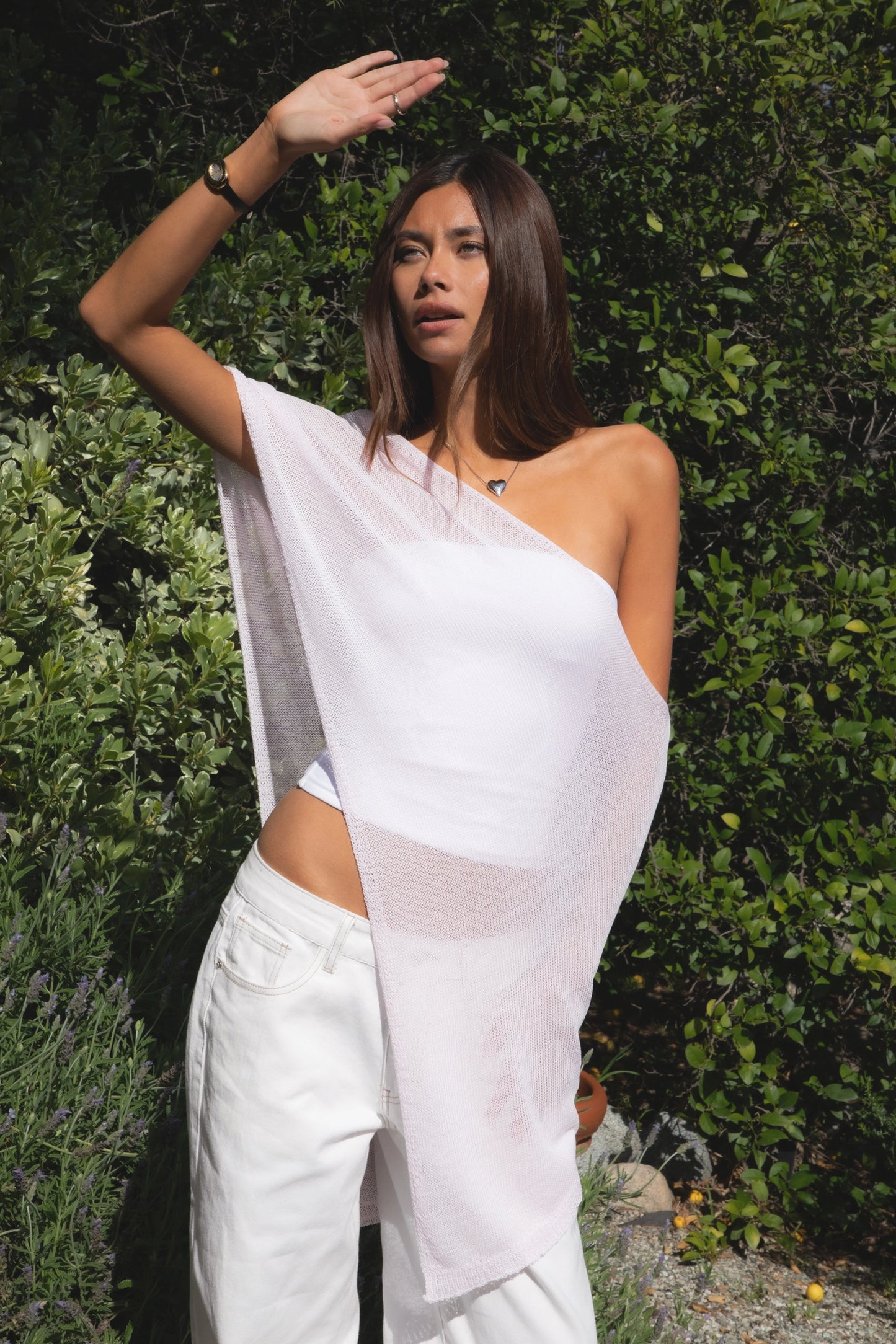 The Soleil Off Shoulder Sheer Knit Cape Top (Light Blush)