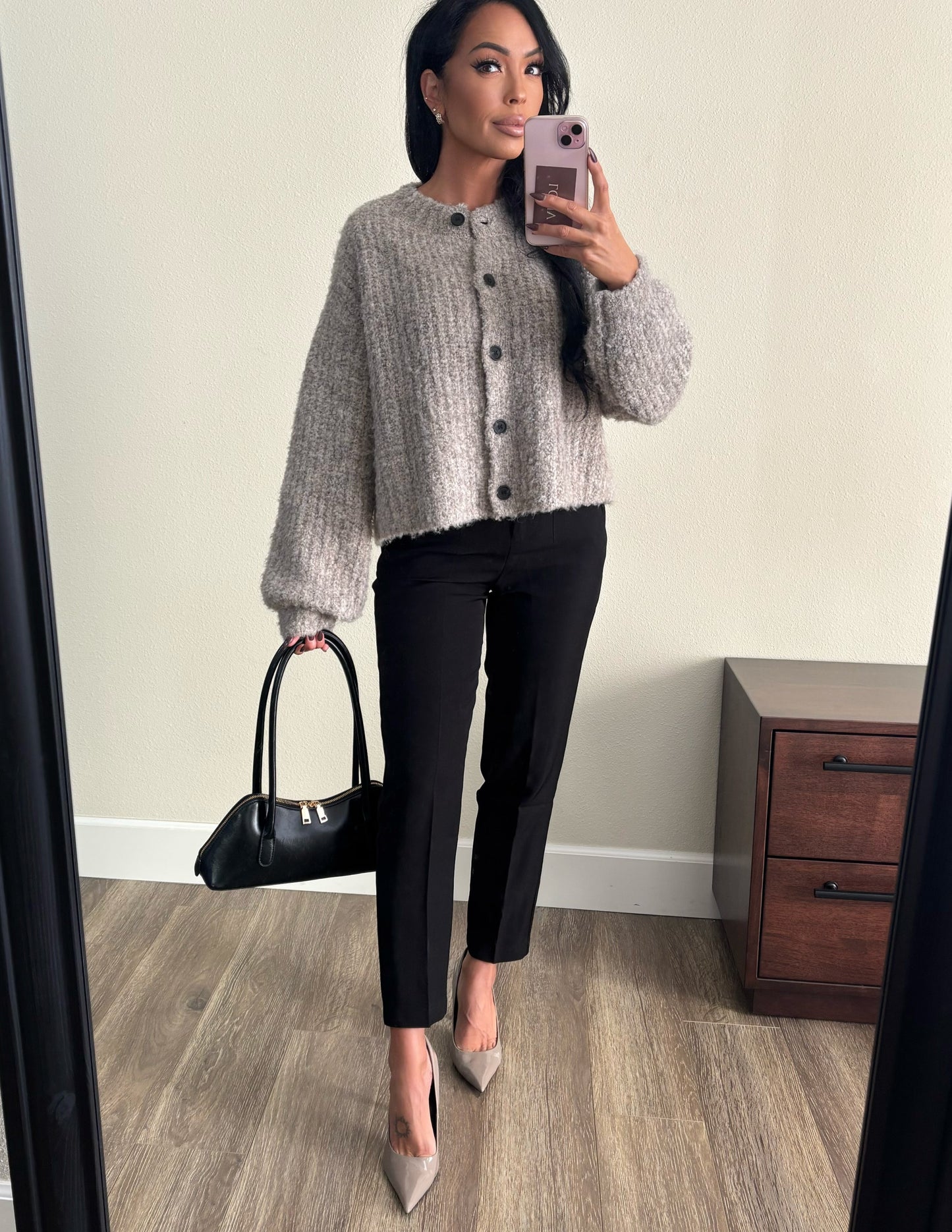 Hazel Soft Button Front Sweater Cardigan (Latte)