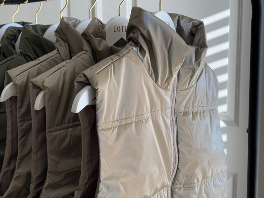Sierra Shiny Puffer Vest ( Beige)