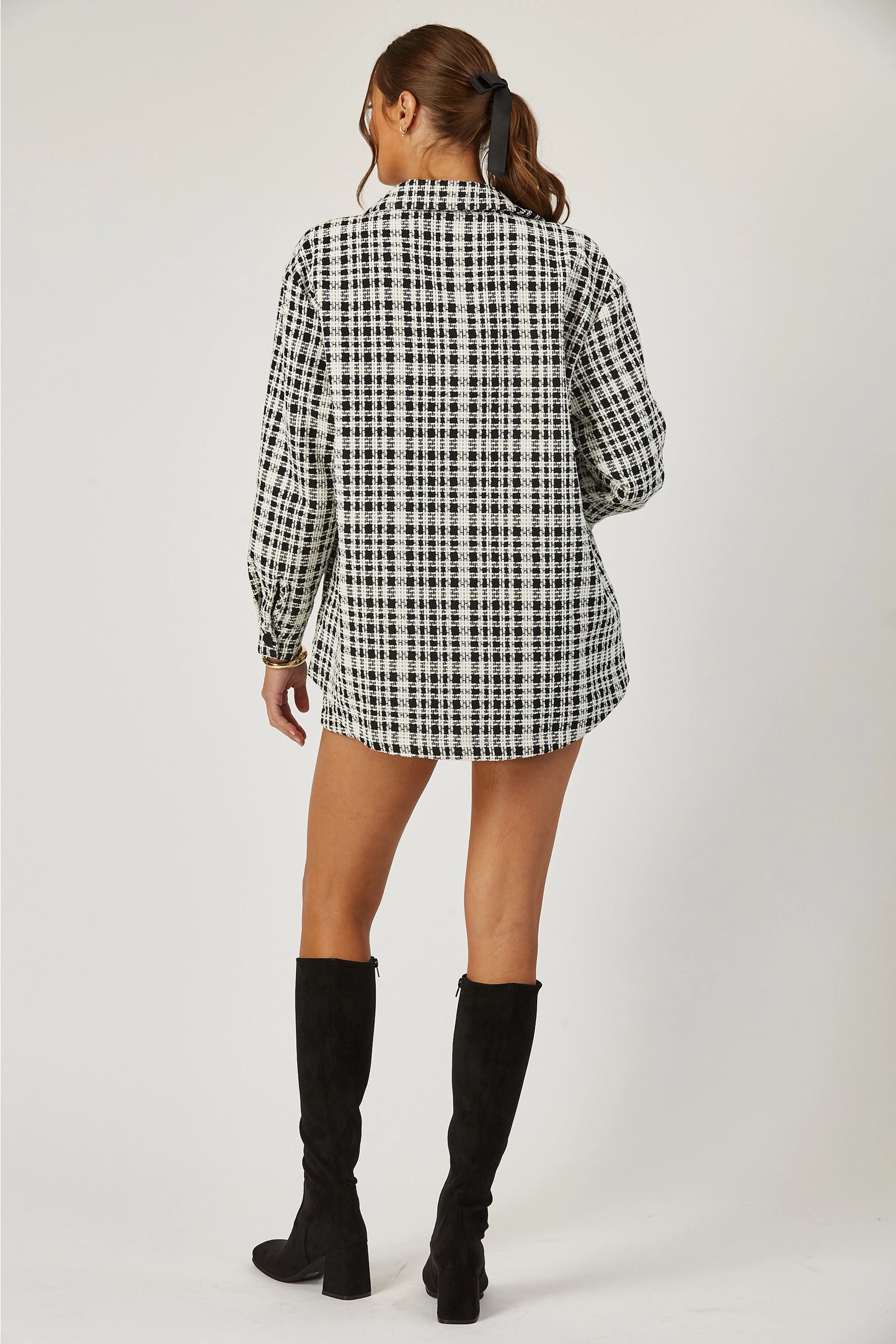 ANA TWEED OVERSIZED BLACK & WHITE PLAID BLAZER JACKET