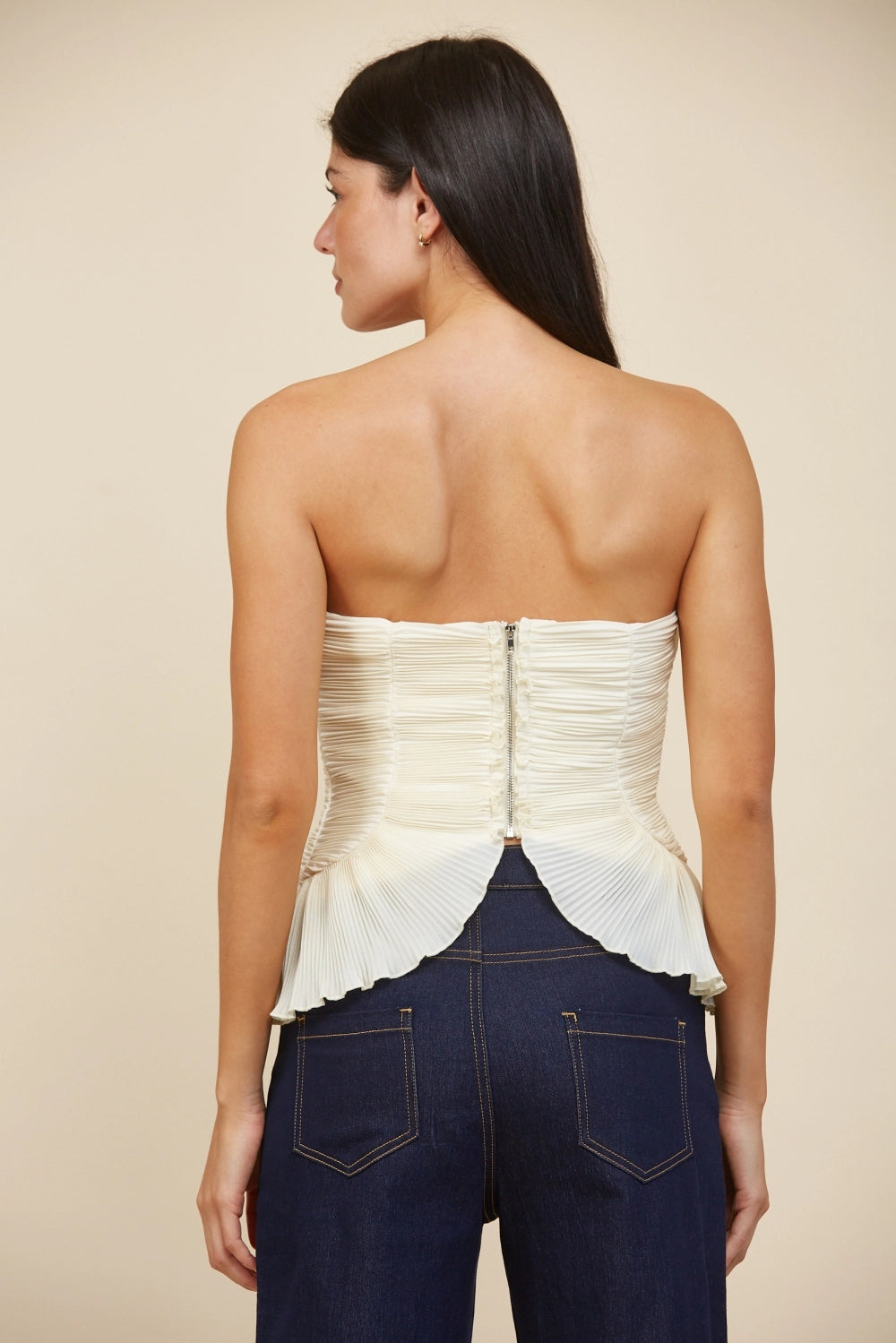 Gaia Bustier Pleated Strapless Top (Cream)