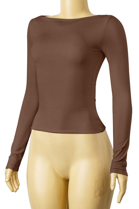 LOTIV BOATNECK LONG SLEEVE TOP (BROWN)