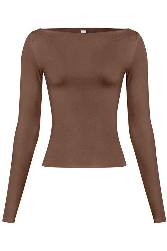 LOTIV BOATNECK LONG SLEEVE TOP (BROWN)