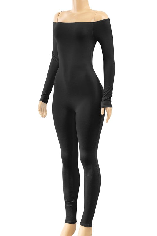 LOTIV Long Sleeve Off the Shoulder Jumpsuit (Black)