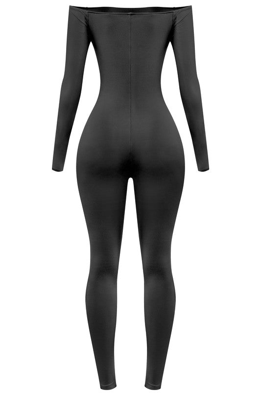 LOTIV Long Sleeve Off the Shoulder Jumpsuit (Black)