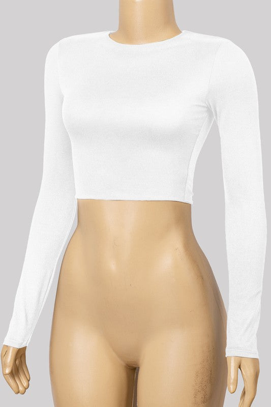 LOTIV LONG SLEEVE BASIC CROP TOP (WHITE)