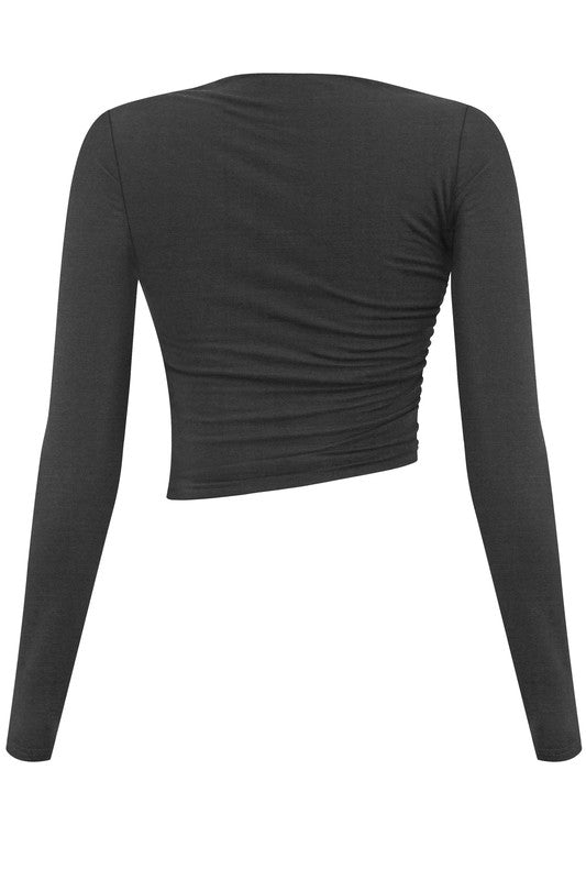 LOTIV SOFT RUCHED ASYMMETRIC CROP TOP (BLACK)