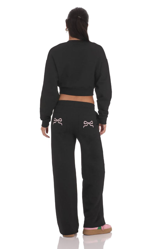 Beverly Bow Embroidered Sweatpants in Black