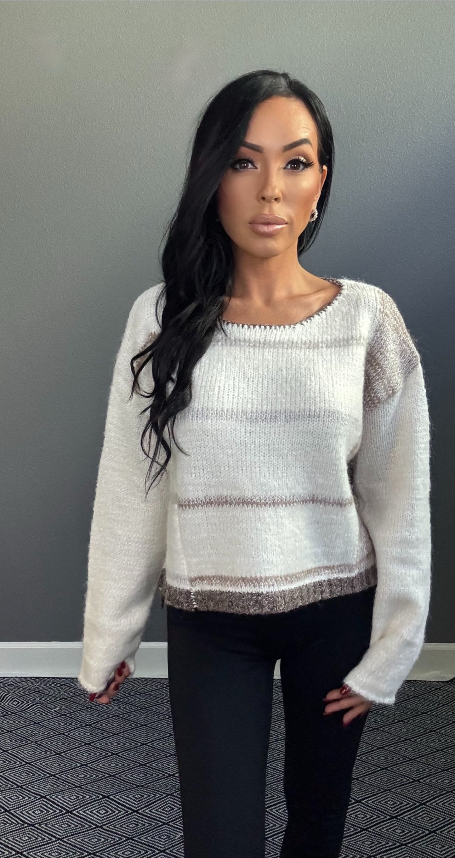 KENZIE STRIPED SWEATER (WHITE/OAT)