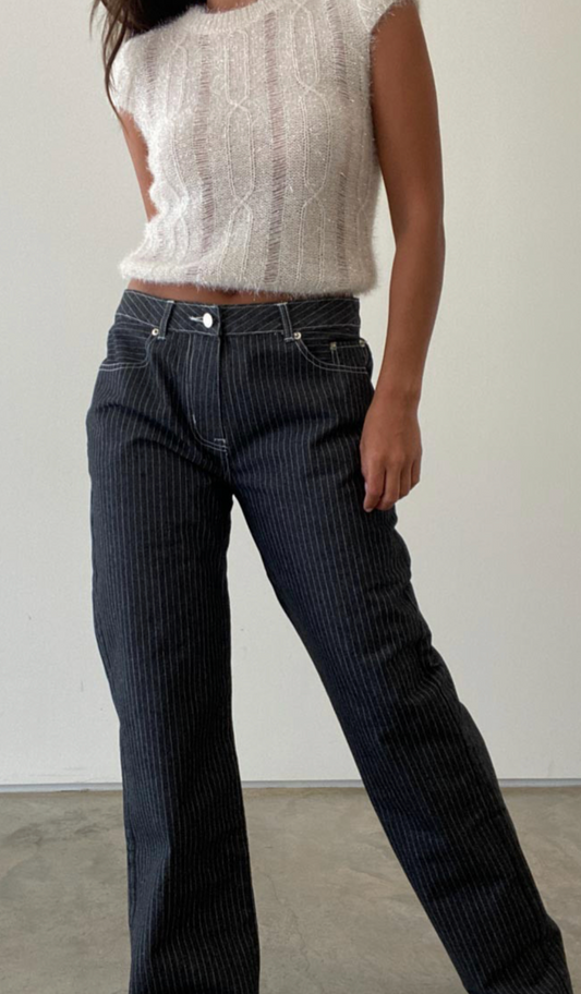 KIMBERLY LOW RISE STRIPED DENIM JEANS (DARK WASH)