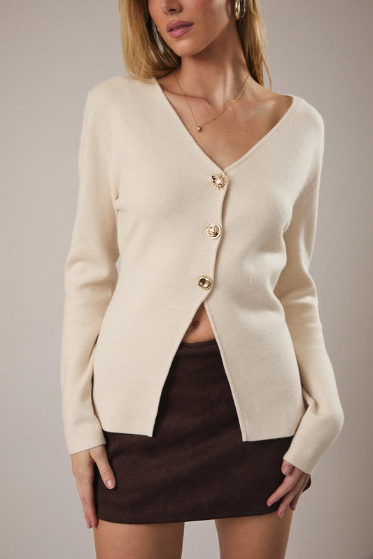 Alexia V Neck Cardigan (Beige)