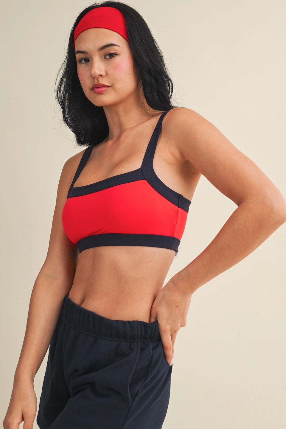 The Varsity Core Sports Bra (Blood Orange & Navy)