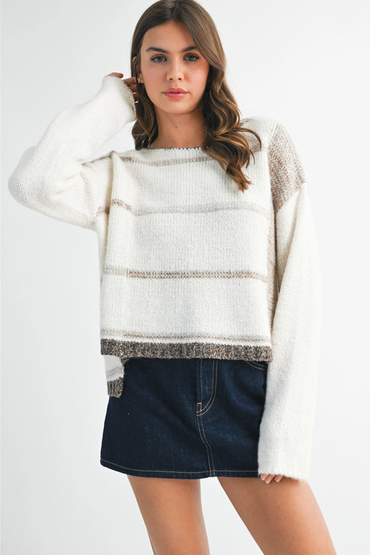 KENZIE STRIPED SWEATER (WHITE/OAT)