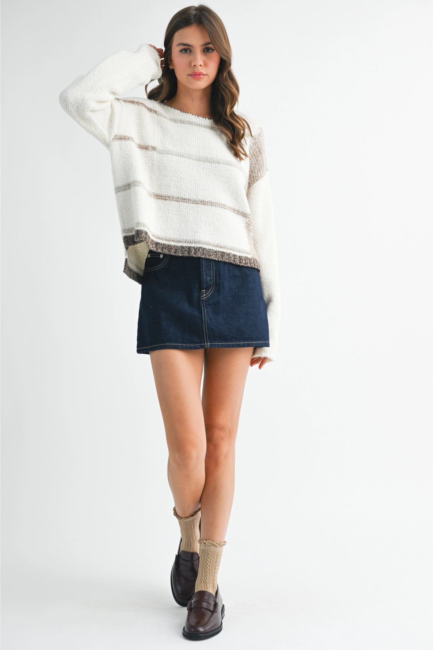 KENZIE STRIPED SWEATER (WHITE/OAT)