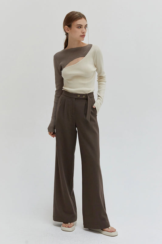 Elara Wide Leg Trouser Pants (Cacao)