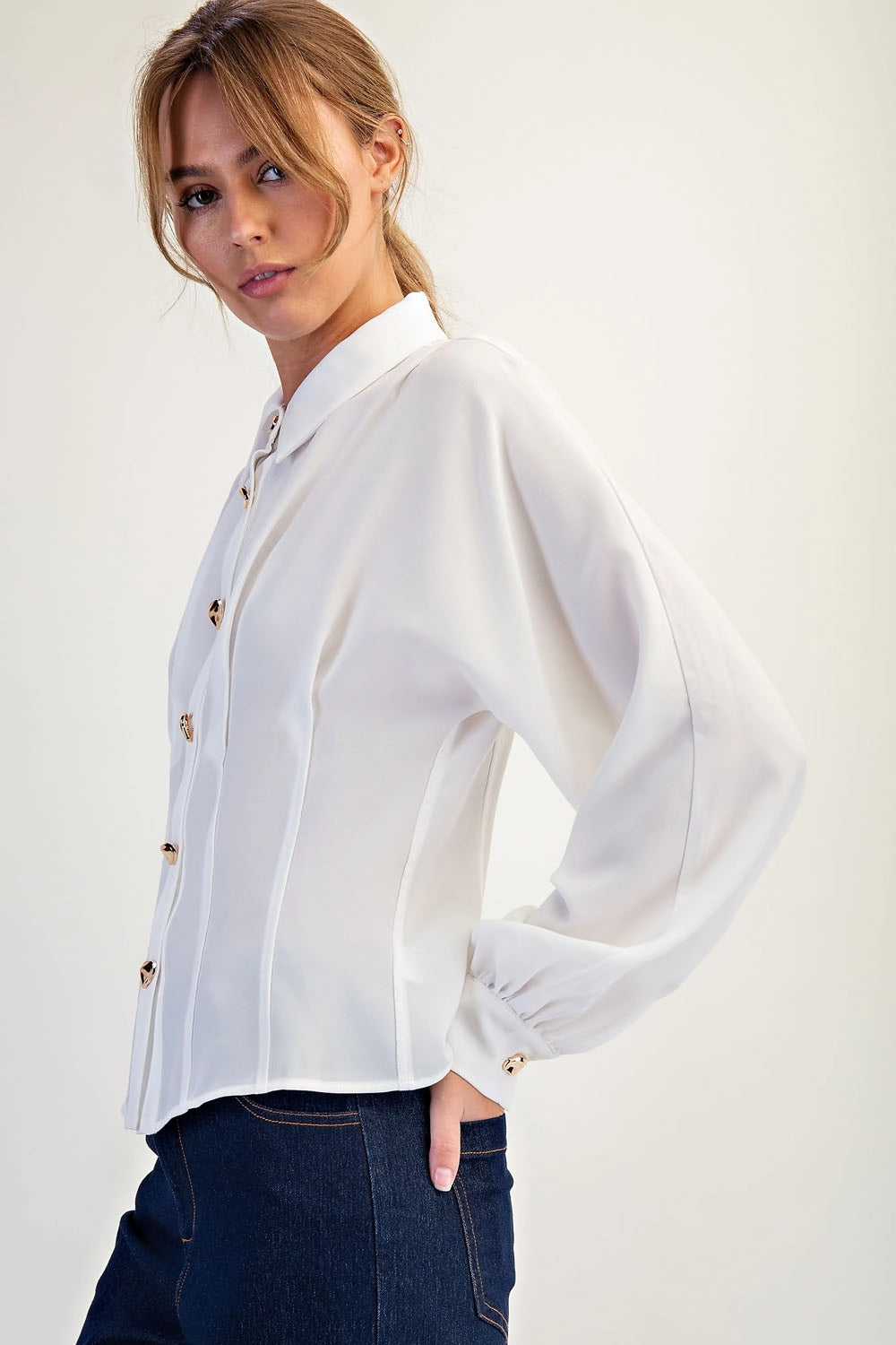 The Anaiis Fitted Button Up Blouse (White)