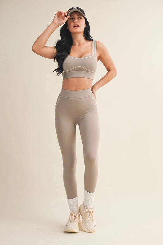 The Contrast Aligned Sports Leggings (Taupe)