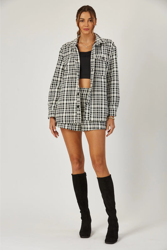 ANA TWEED OVERSIZED BLACK & WHITE PLAID BLAZER JACKET