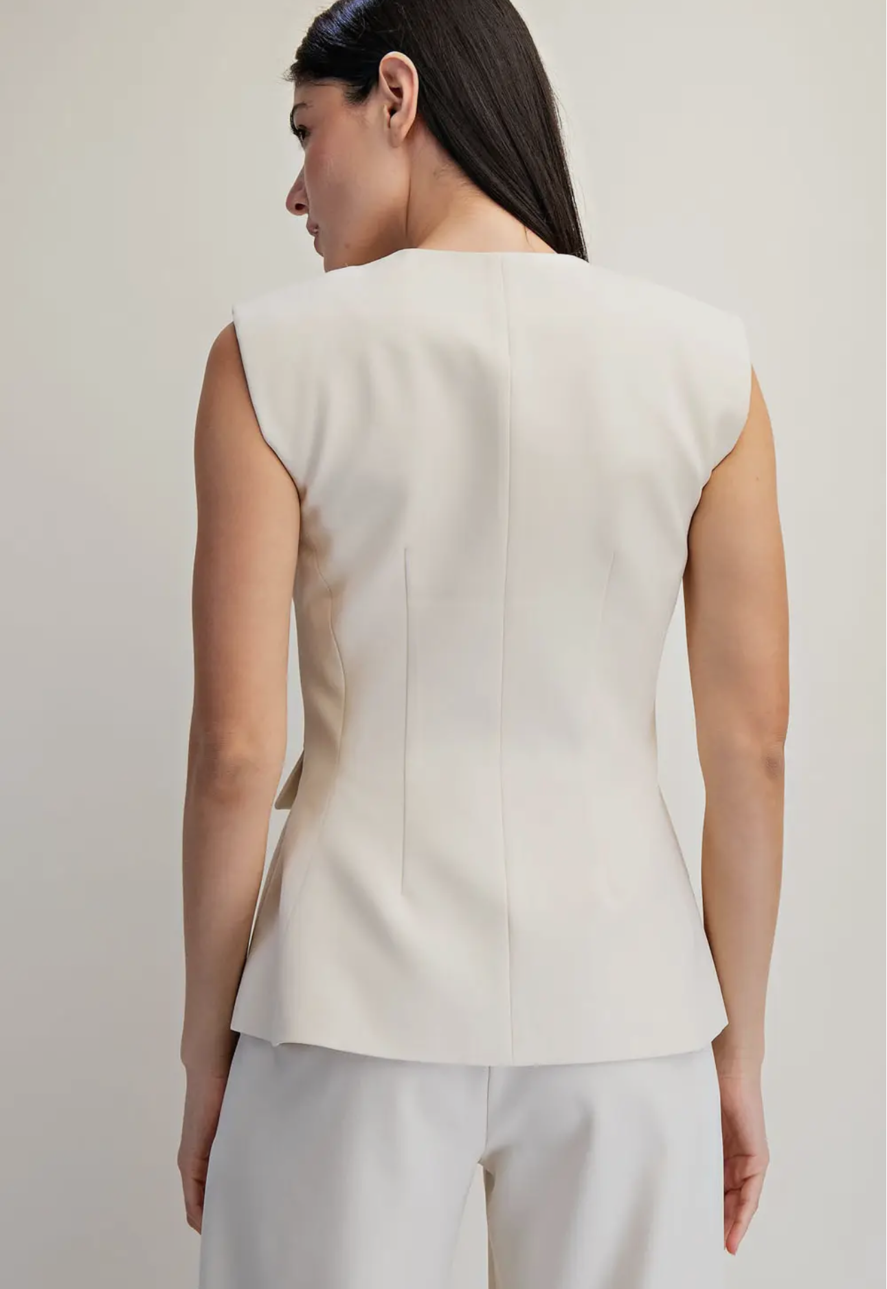 Cream Ivory Long Structured Sleeveless Date Night Vest Lotiv Top 