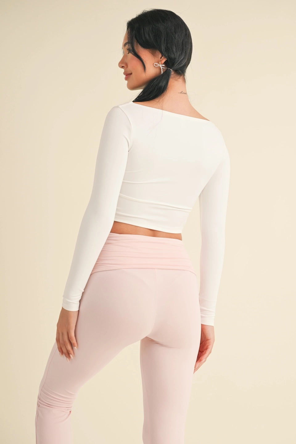 Balletcore Long Sleeve Square Neck Active Top (White)