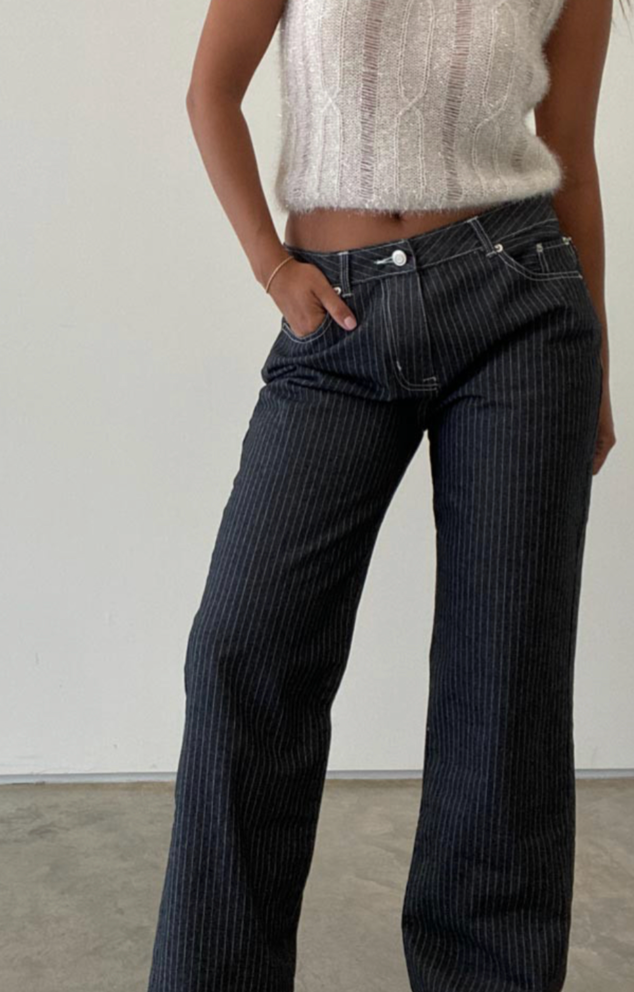 KIMBERLY LOW RISE STRIPED DENIM JEANS (DARK WASH)