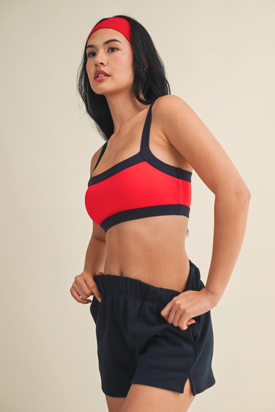 The Varsity Core Sports Bra (Blood Orange & Navy)