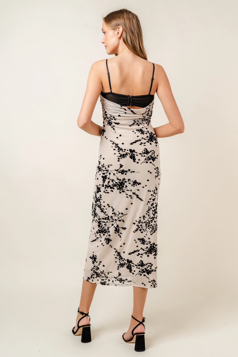 Black Velvet Floral Lace Cowl Neck Maxi Women's Dress Lotiv 