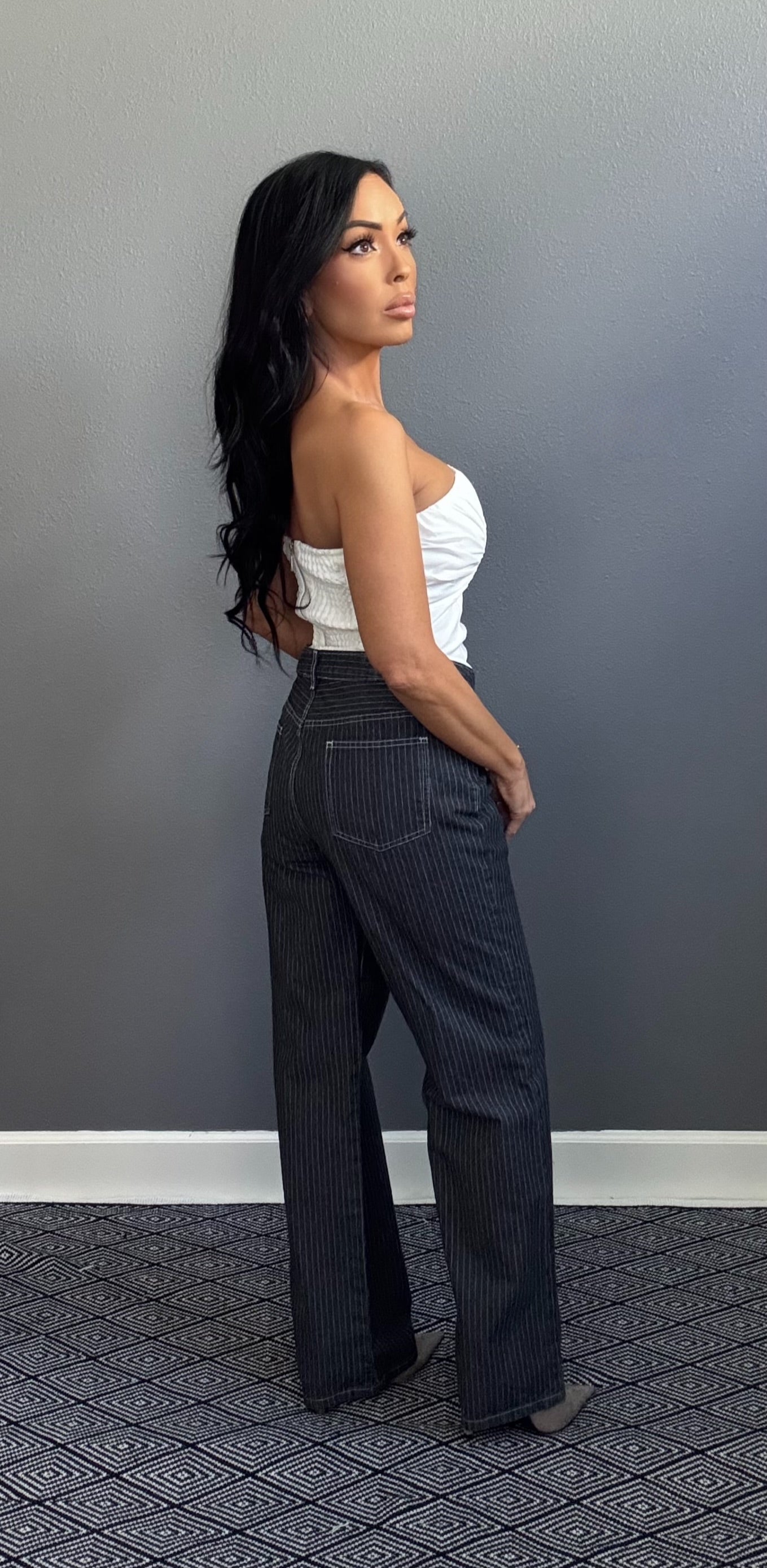 KIMBERLY LOW RISE STRIPED DENIM JEANS (DARK WASH)