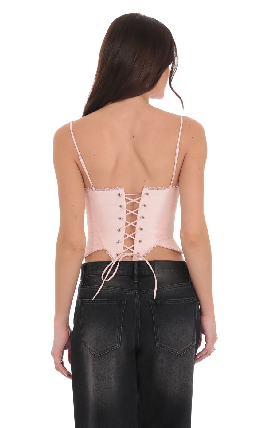 Pink Silky Taffeta Corset Crop Top Lotiv Women's Blouse