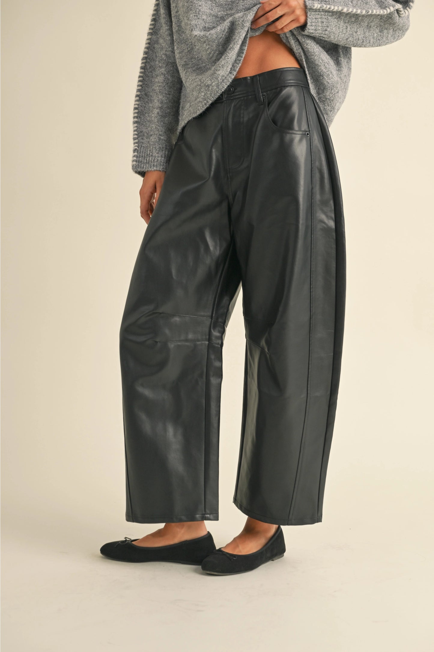 Faux Leather Barrel Pants (Black)