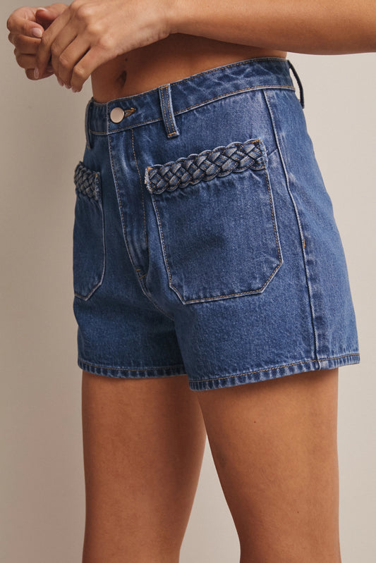 The Nora Braided Pocket Denim Shorts (Blue Haze)