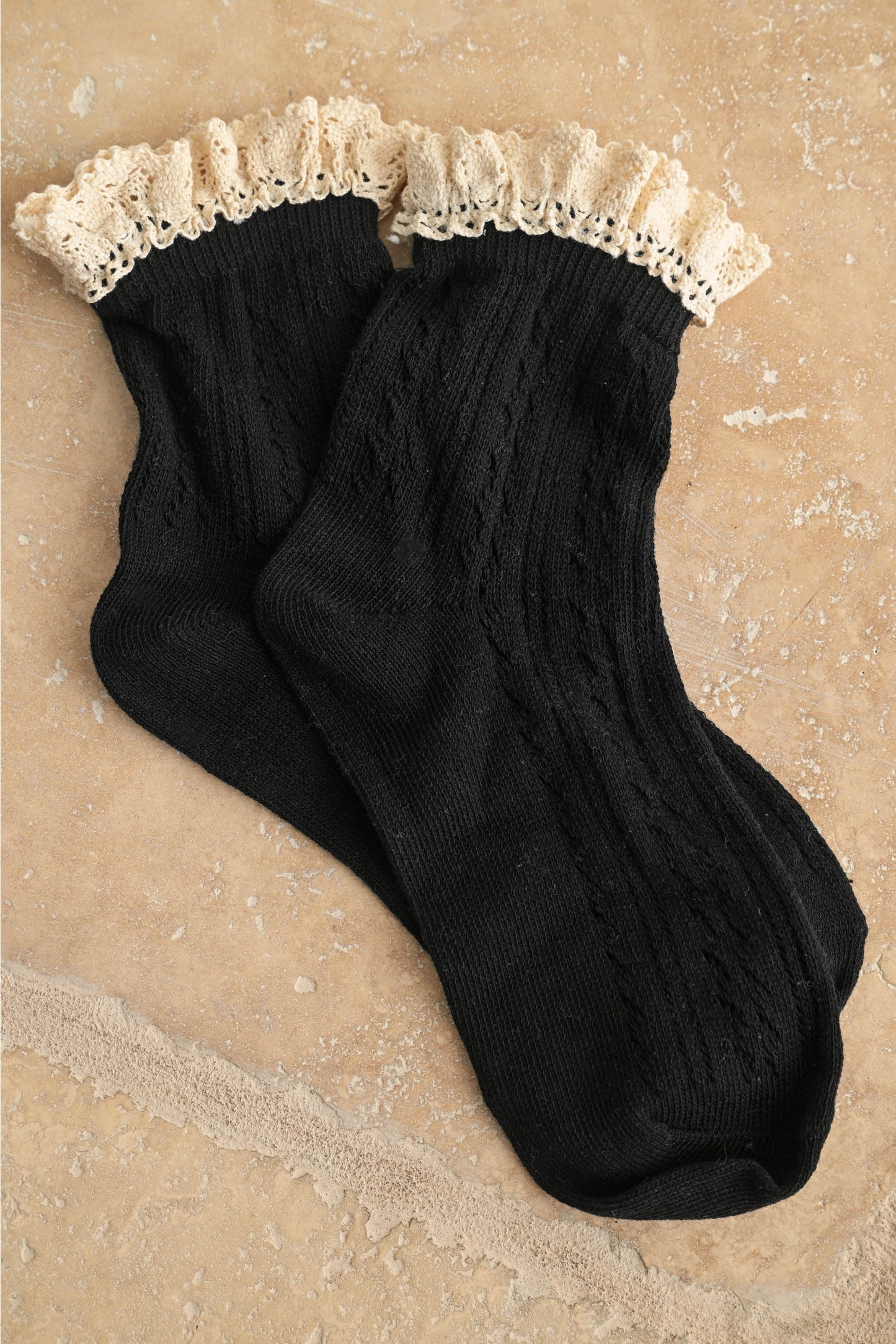 Pointelle with Crochet Trim Socks (Black)