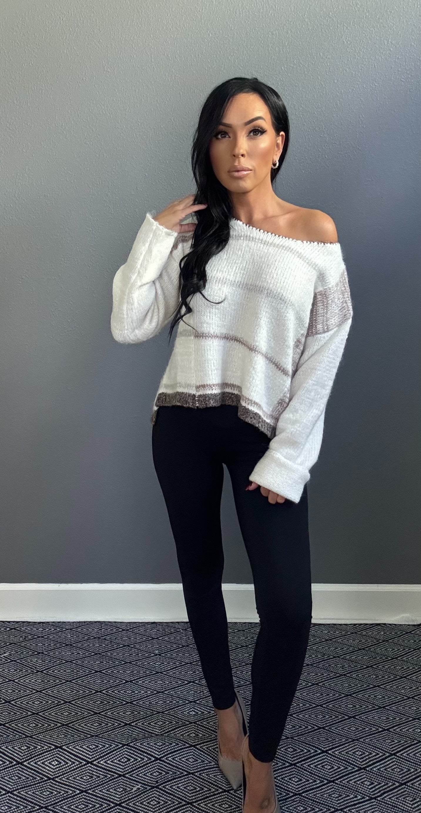 KENZIE STRIPED SWEATER (WHITE/OAT)