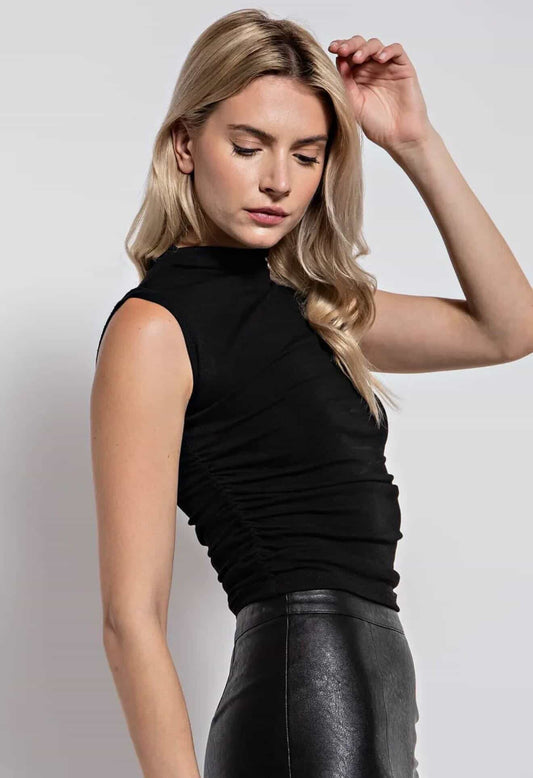 Lena Cap Sleeves Fitted Cropped Top (Black)