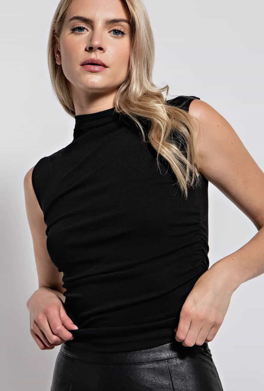 Lena Cap Sleeves Fitted Cropped Top (Black)