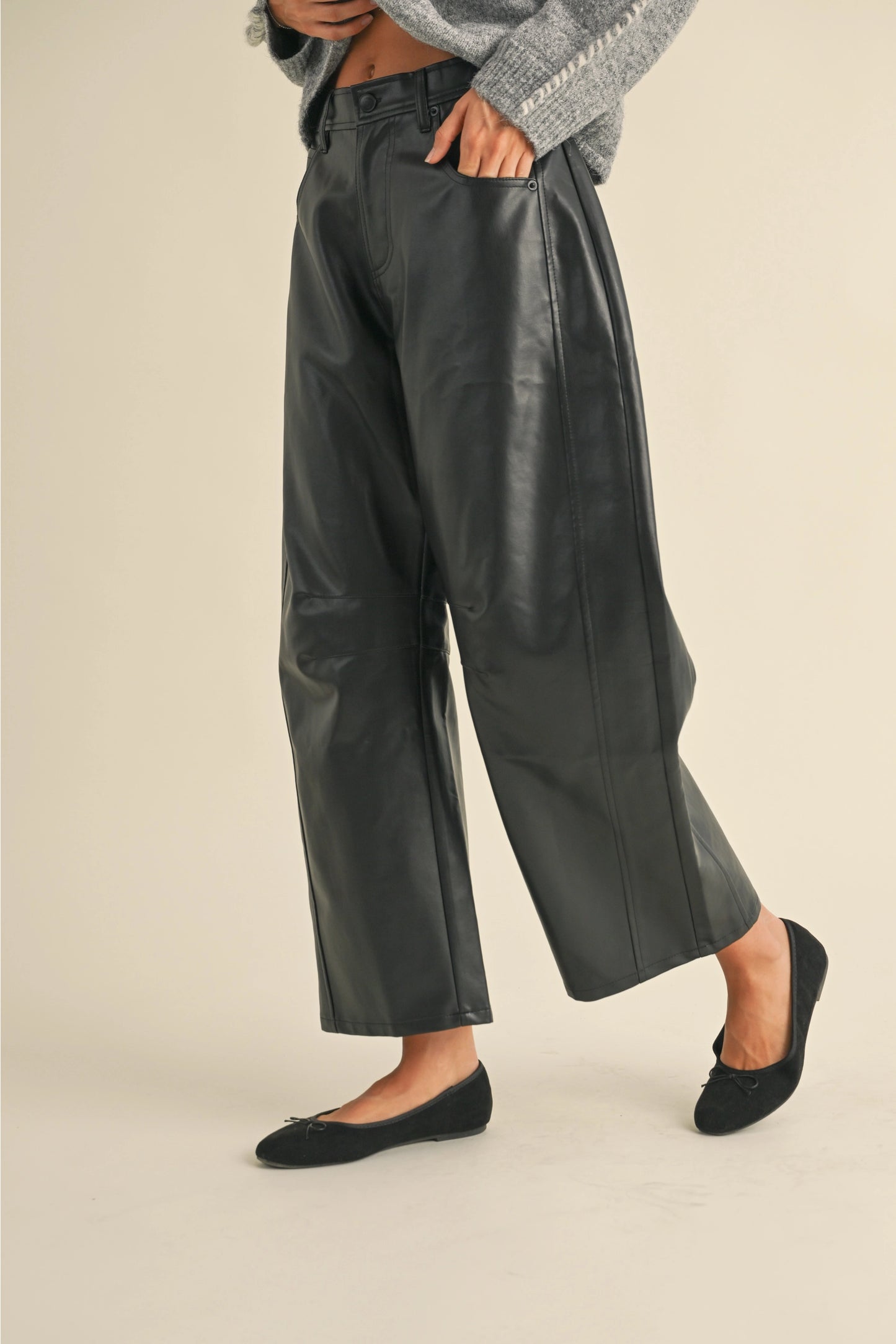 Faux Leather Barrel Pants (Black)
