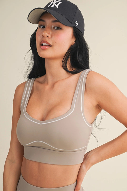 The Contrast Aligned Sports Bra Top (Taupe)