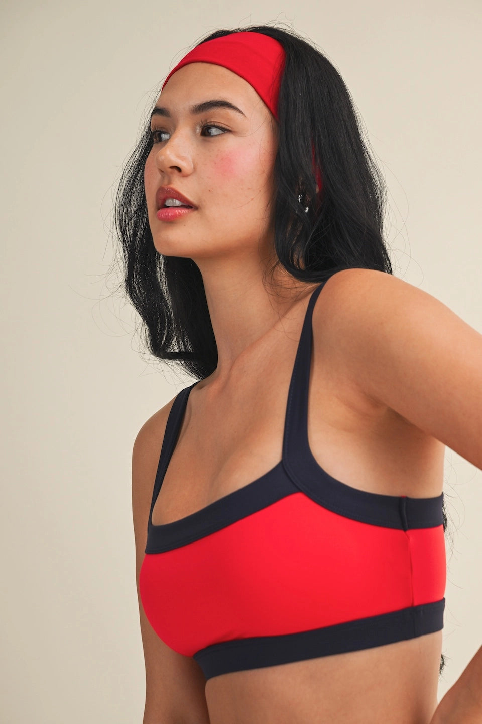 The Varsity Core Sports Bra (Blood Orange & Navy)