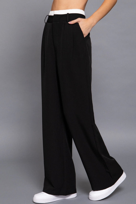 Ava Boxer Contrast Waist Wide Leg Trousers