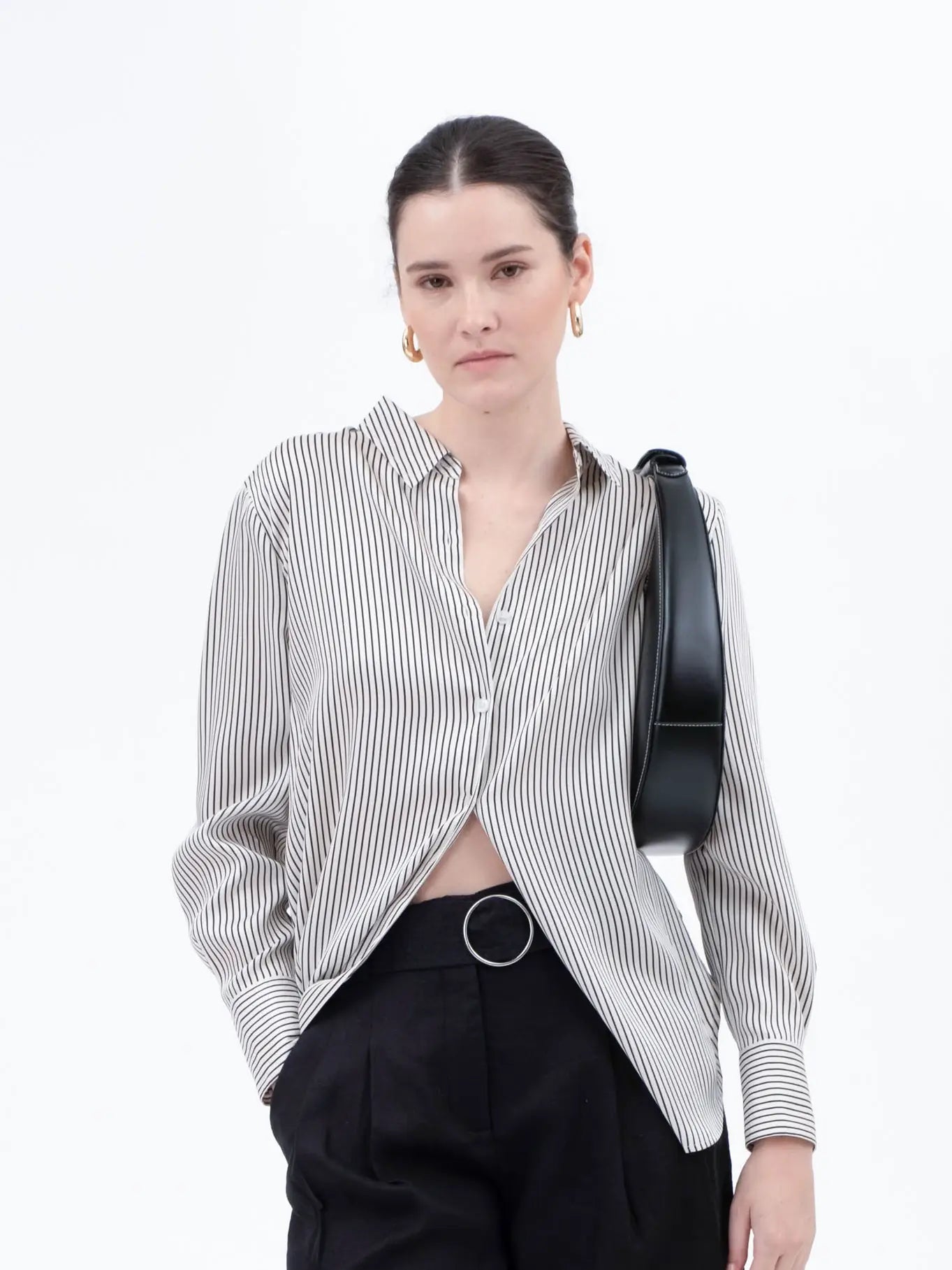 Alex Pinstriped Satin Blouse (Black & White)