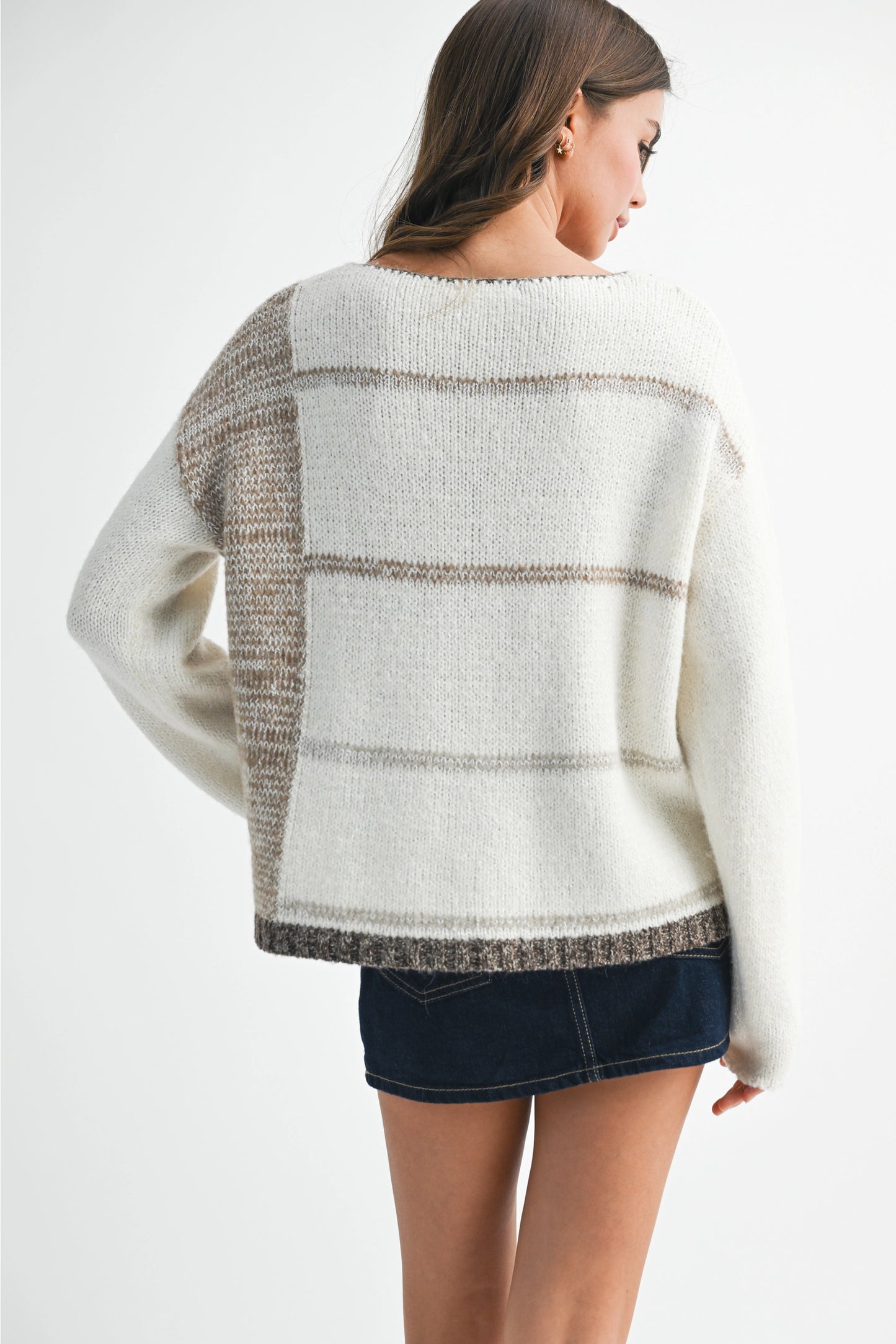 KENZIE STRIPED SWEATER (WHITE/OAT)