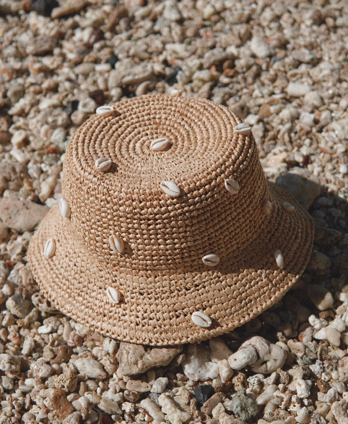 Puka Dot Cowry Shell Raffia Bucket Hat