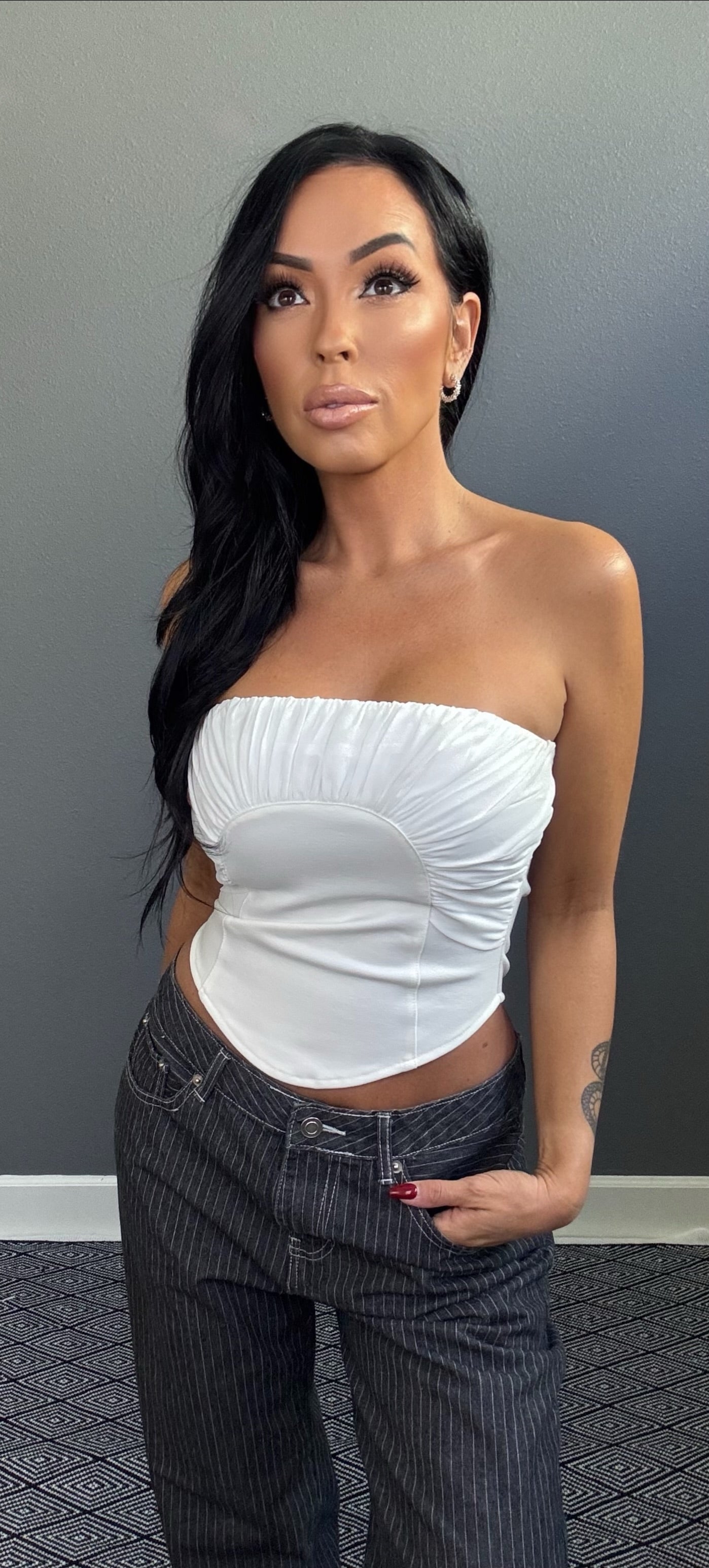 KIMBERLY LOW RISE STRIPED DENIM JEANS (DARK WASH)