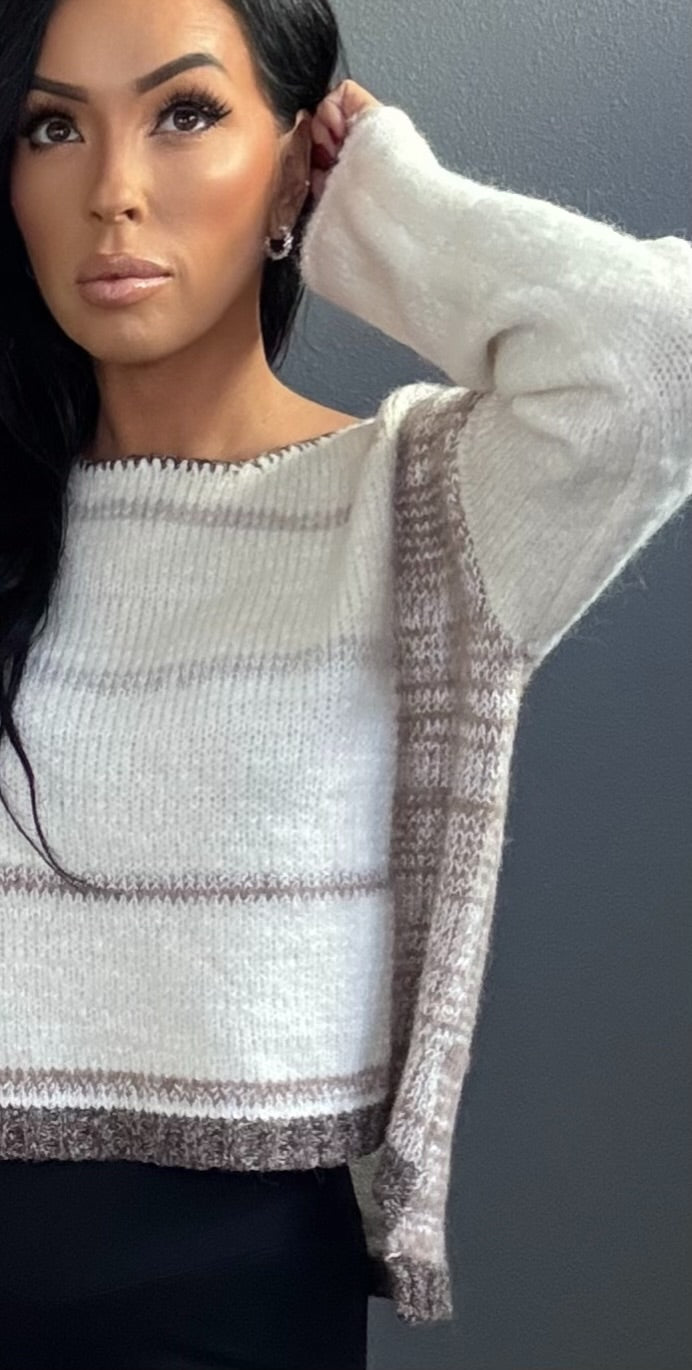 KENZIE STRIPED SWEATER (WHITE/OAT)